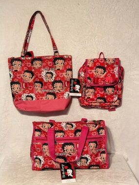 Betty Boop Red and Pink Printed Tote, Backpack & Duffel Set